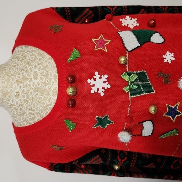 Feeling Festive Sweater Ugly Christmas Ornament Applique Size XXL Festive Party - Picture 2 of 14